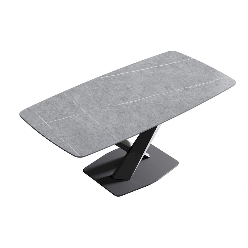 71 Inch Modern Dining Table Sintered Stone Top X-Base Carbon Steel Black Grey White Gold