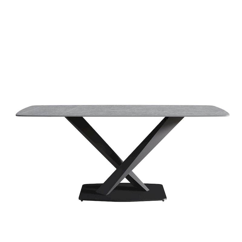 71 Inch Modern Dining Table Sintered Stone Top X-Base Carbon Steel Black Grey White Gold