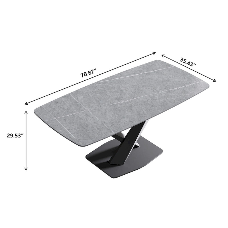 71 Inch Modern Dining Table Sintered Stone Top X-Base Carbon Steel Black Grey White Gold