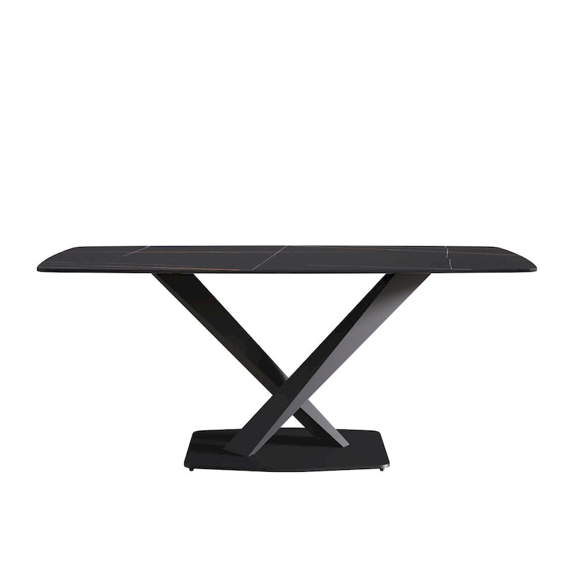 71 Inch Modern Dining Table Sintered Stone Top X-Base Carbon Steel Black Grey White Gold