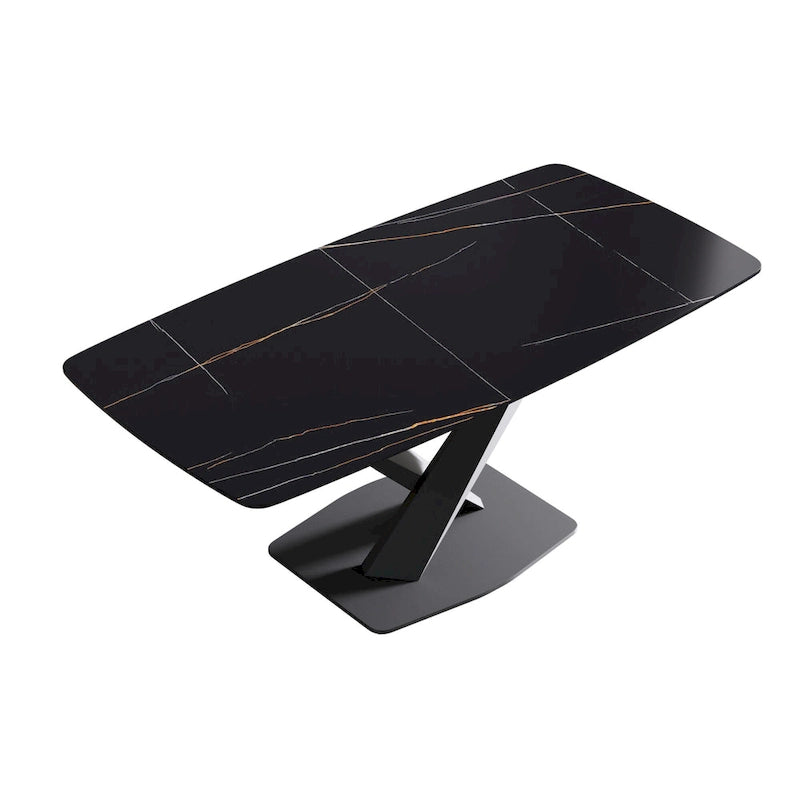 71 Inch Modern Dining Table Sintered Stone Top X-Base Carbon Steel Black Grey White Gold