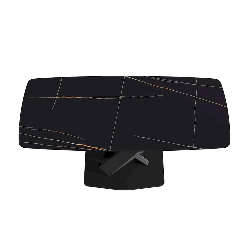 71 Inch Modern Dining Table Sintered Stone Top X-Base Carbon Steel Black Grey White Gold