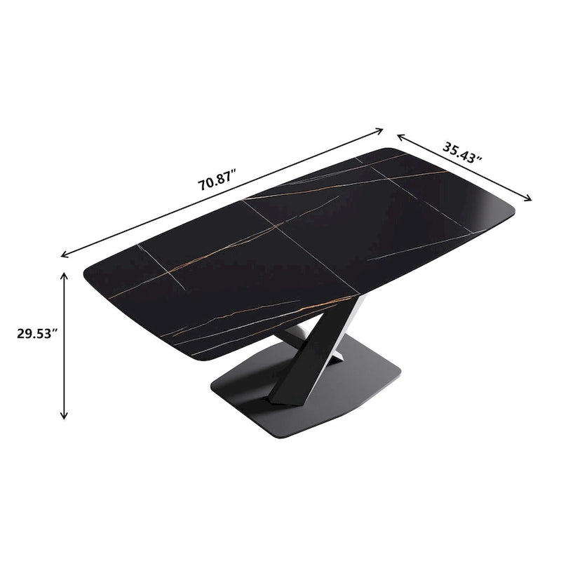 71 Inch Modern Dining Table Sintered Stone Top X-Base Carbon Steel Black Grey White Gold