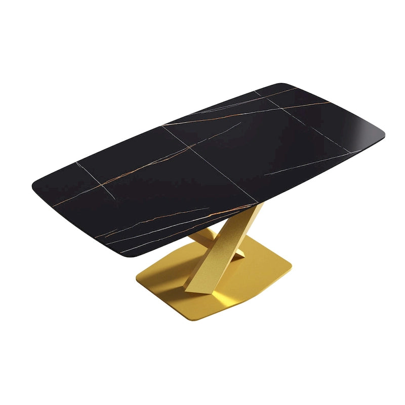 71 Inch Modern Dining Table Sintered Stone Top X-Base Carbon Steel Black Grey White Gold