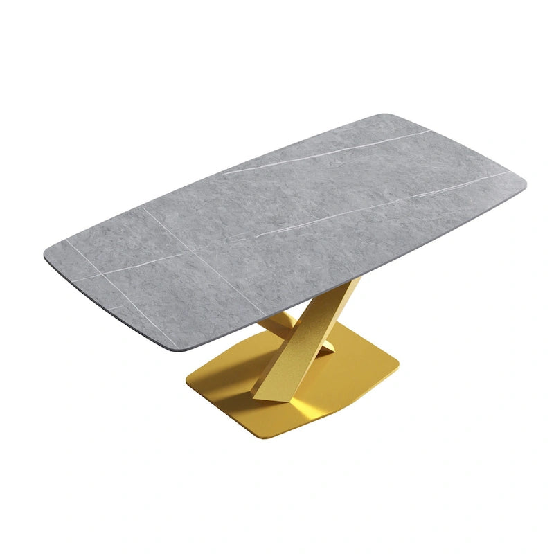 71 Inch Modern Dining Table Sintered Stone Top X-Base Carbon Steel Black Grey White Gold