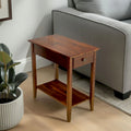 Solid Acacia Wood Narrow End Table Drawer Lower Shelf Metal Bracket Mahogany Natural Black
