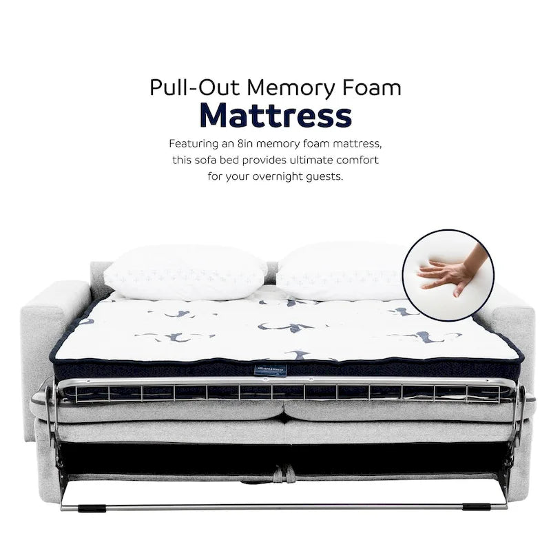 Pull-Out Sleeper Sofa Memory Foam Mattress Full Size Polyester Anthracite Silver