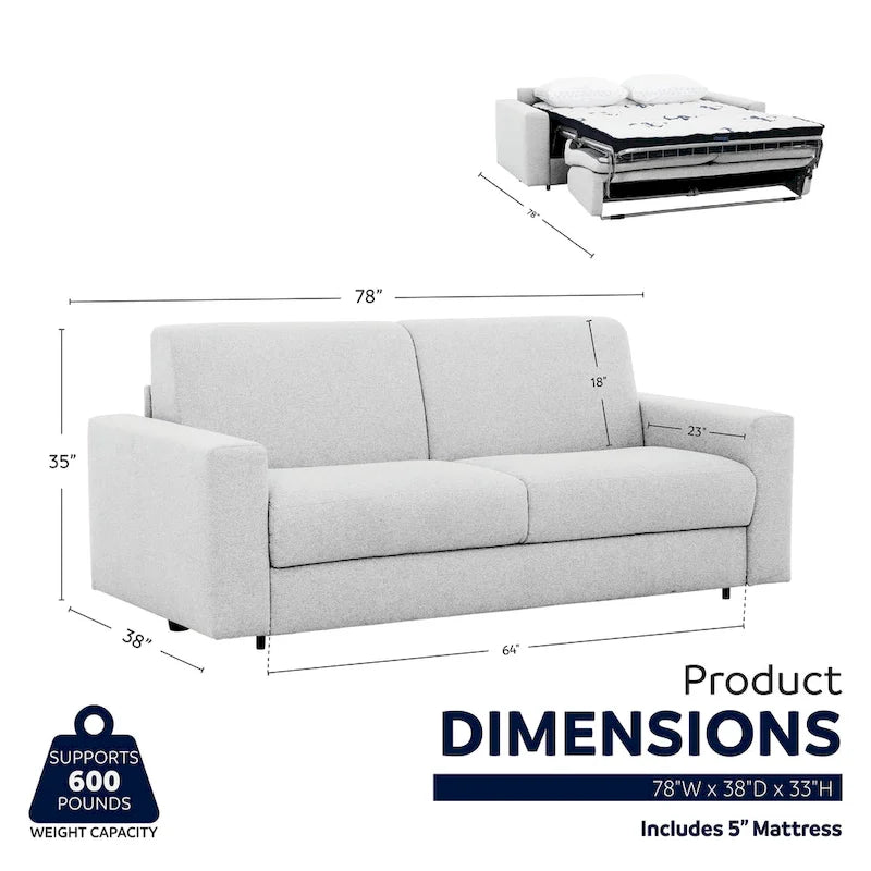 Pull-Out Sleeper Sofa Memory Foam Mattress Full Size Polyester Anthracite Silver