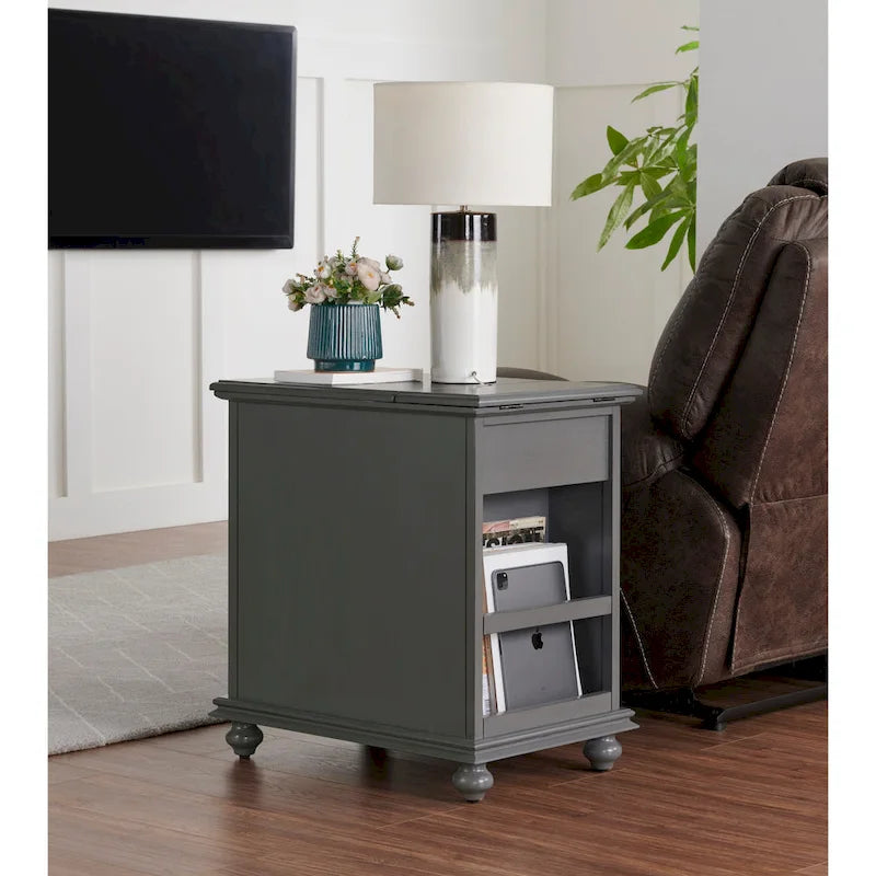 Table d’appoint turquoise de style parisien avec prises électriques, tiroir et compartiment de rangement