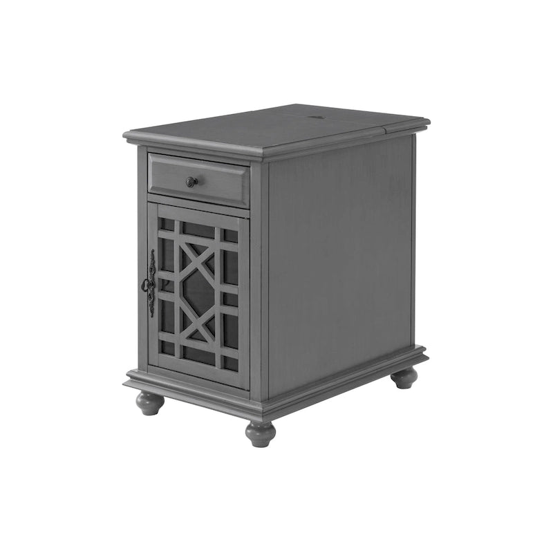 Table d’appoint turquoise de style parisien avec prises électriques, tiroir et compartiment de rangement