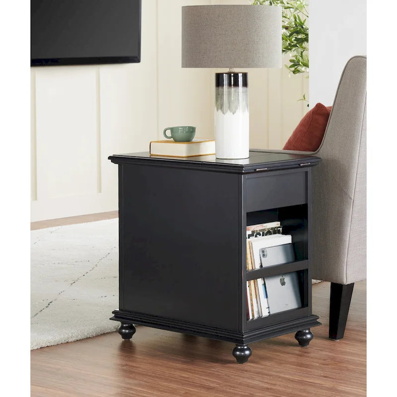 Table d’appoint turquoise de style parisien avec prises électriques, tiroir et compartiment de rangement