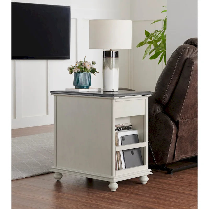 Table d’appoint turquoise de style parisien avec prises électriques, tiroir et compartiment de rangement
