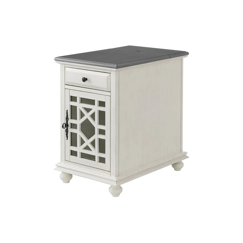 Table d’appoint turquoise de style parisien avec prises électriques, tiroir et compartiment de rangement
