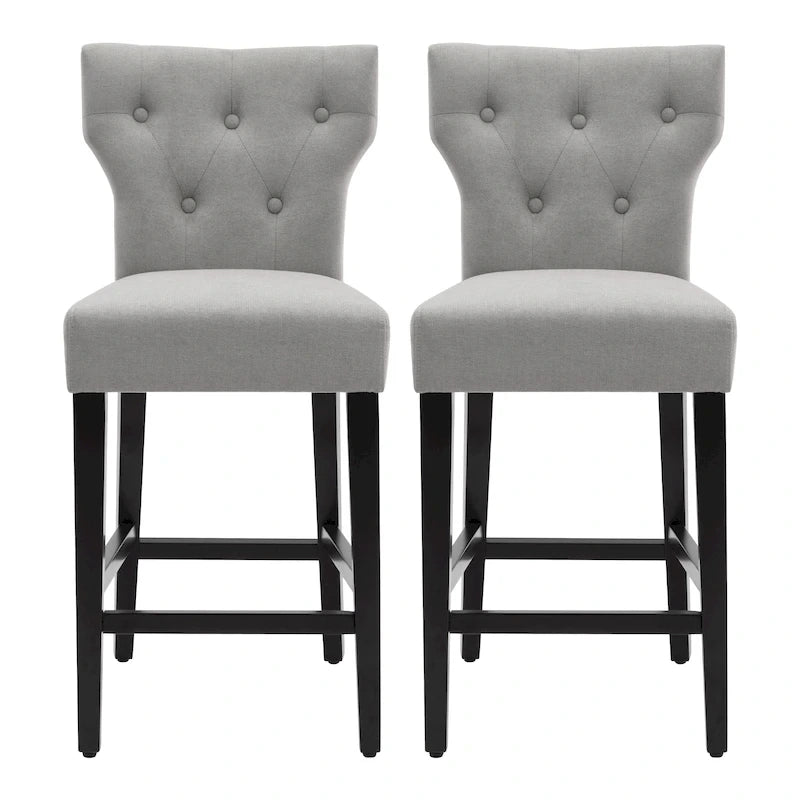 Button Tufted Wingback Counter Height Bar Stool Set of 2 Farmhouse Grey Beige