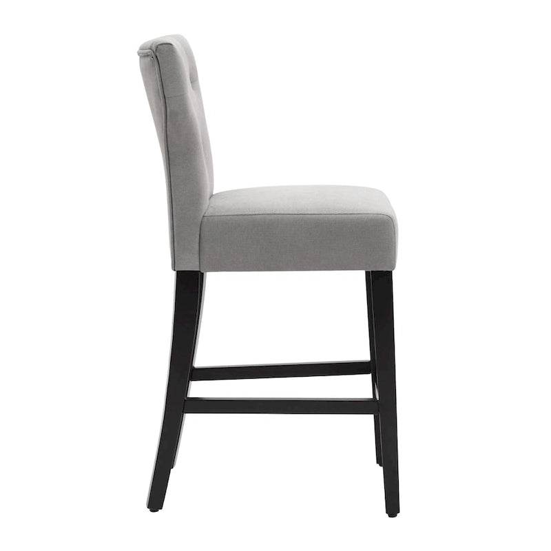 Button Tufted Wingback Counter Height Bar Stool Set of 2 Farmhouse Grey Beige