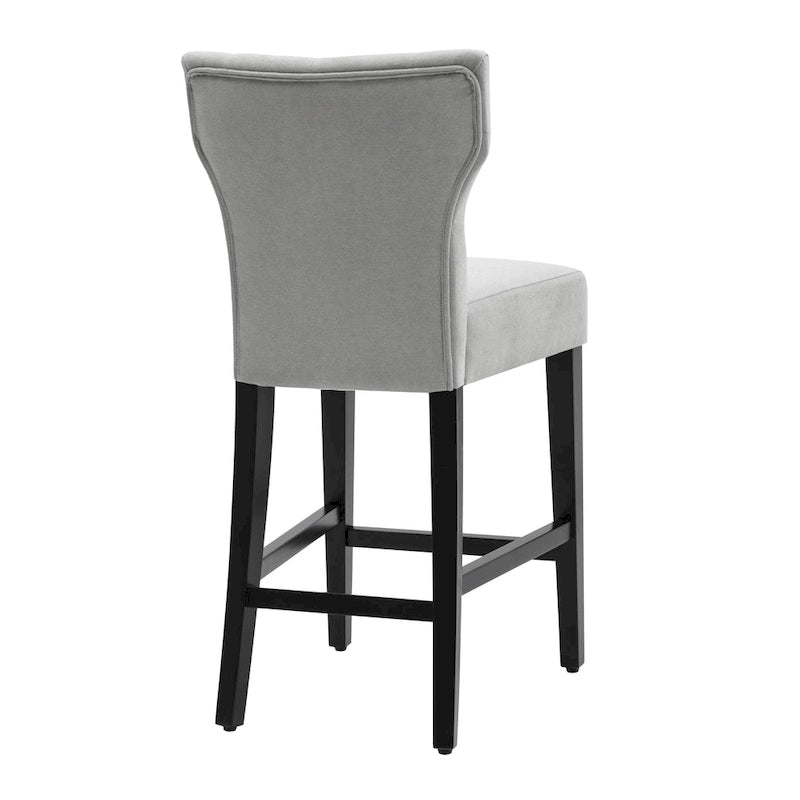 Button Tufted Wingback Counter Height Bar Stool Set of 2 Farmhouse Grey Beige