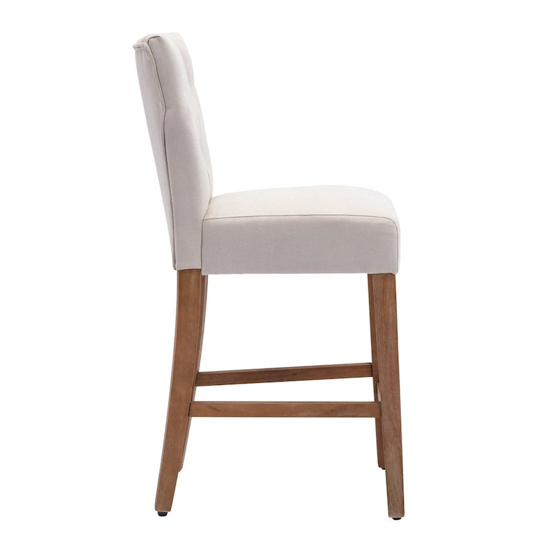 Button Tufted Wingback Counter Height Bar Stool Set of 2 Farmhouse Grey Beige