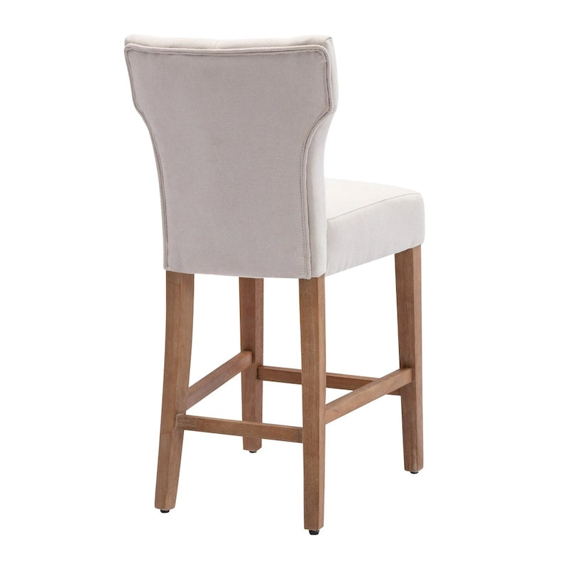 Button Tufted Wingback Counter Height Bar Stool Set of 2 Farmhouse Grey Beige