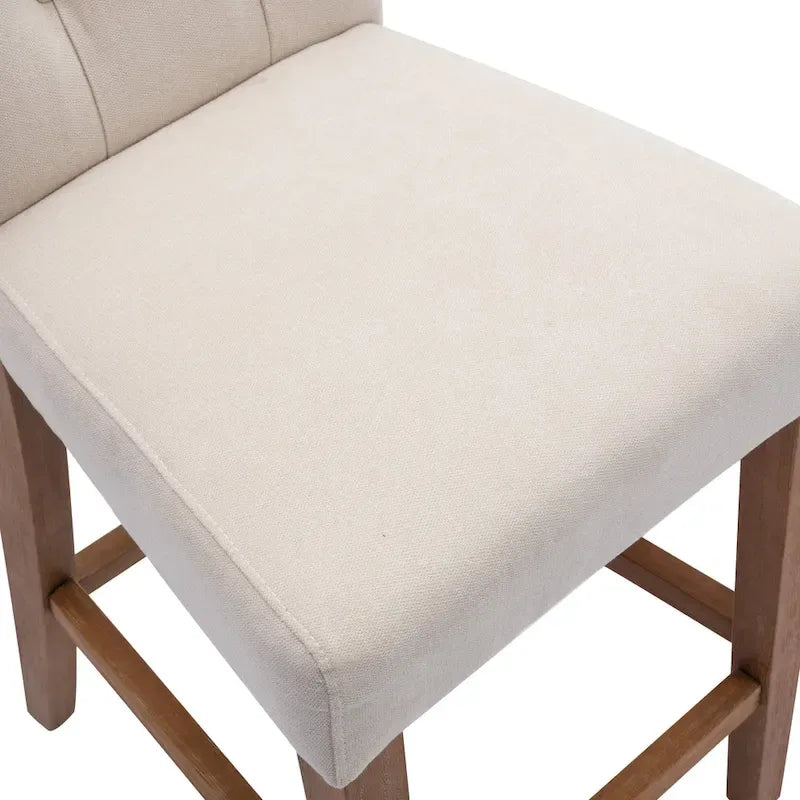 Button Tufted Wingback Counter Height Bar Stool Set of 2 Farmhouse Grey Beige