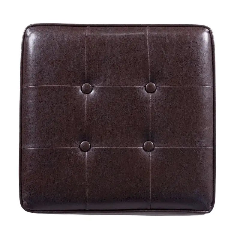 Square Tufted Faux Leather Storage Ottoman Lift Top Wood Legs Deep Brown