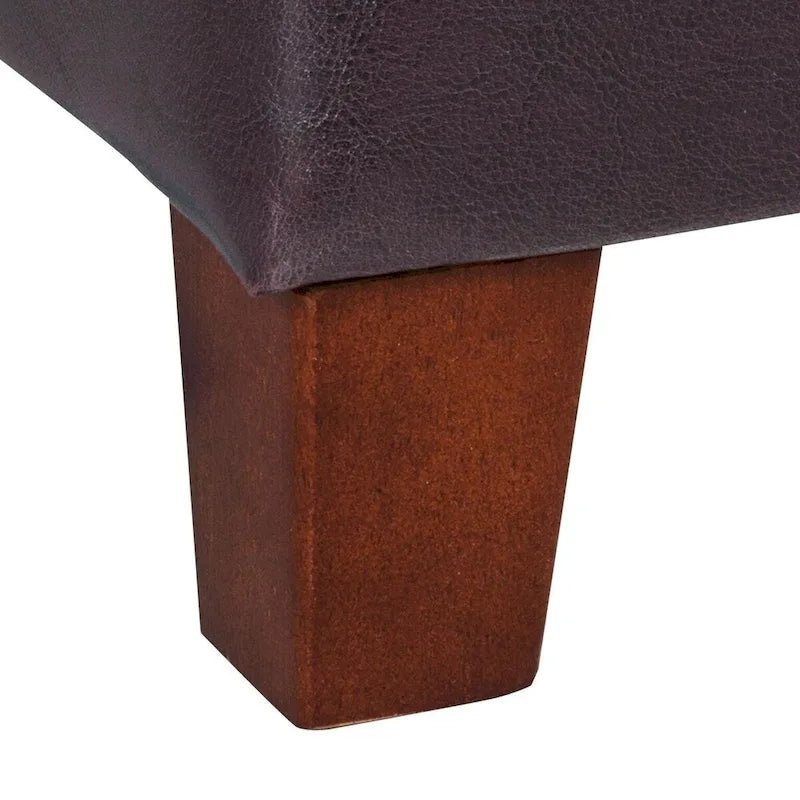 Square Tufted Faux Leather Storage Ottoman Lift Top Wood Legs Deep Brown