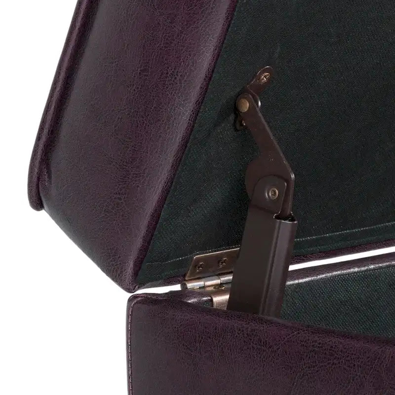 Square Tufted Faux Leather Storage Ottoman Lift Top Wood Legs Deep Brown