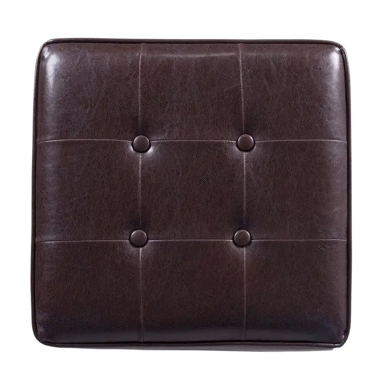 Square Tufted Faux Leather Storage Ottoman Lift Top Wood Legs Deep Brown