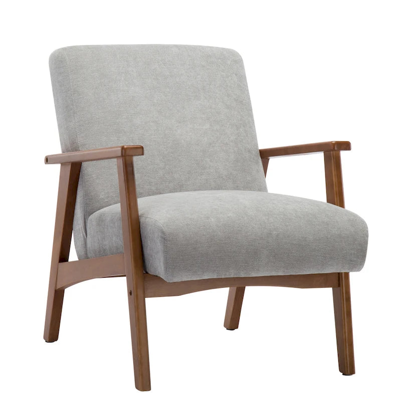 Suede Accent Chair Beech Wood Arms Legs Thick Cushion Rustic Grey Blue Dark Grey