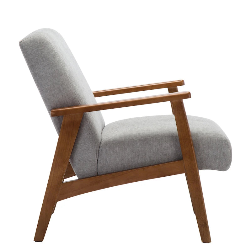 Suede Accent Chair Beech Wood Arms Legs Thick Cushion Rustic Grey Blue Dark Grey