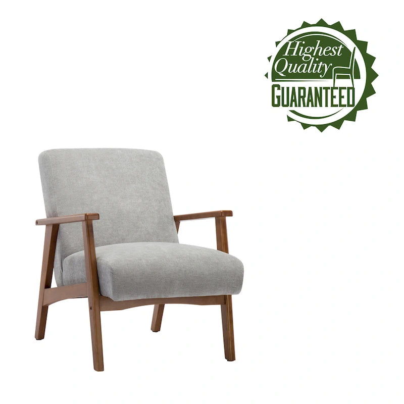 Suede Accent Chair Beech Wood Arms Legs Thick Cushion Rustic Grey Blue Dark Grey