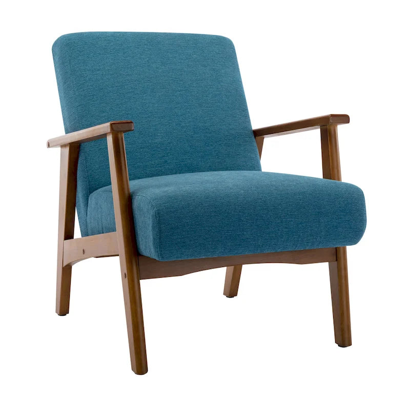 Suede Accent Chair Beech Wood Arms Legs Thick Cushion Rustic Grey Blue Dark Grey