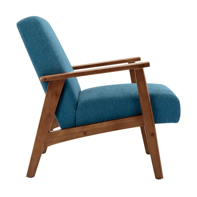 Suede Accent Chair Beech Wood Arms Legs Thick Cushion Rustic Grey Blue Dark Grey