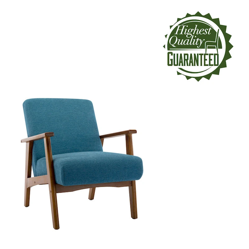 Suede Accent Chair Beech Wood Arms Legs Thick Cushion Rustic Grey Blue Dark Grey