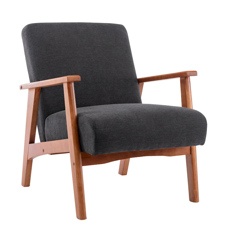 Suede Accent Chair Beech Wood Arms Legs Thick Cushion Rustic Grey Blue Dark Grey