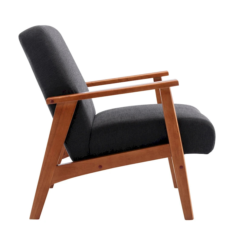 Suede Accent Chair Beech Wood Arms Legs Thick Cushion Rustic Grey Blue Dark Grey