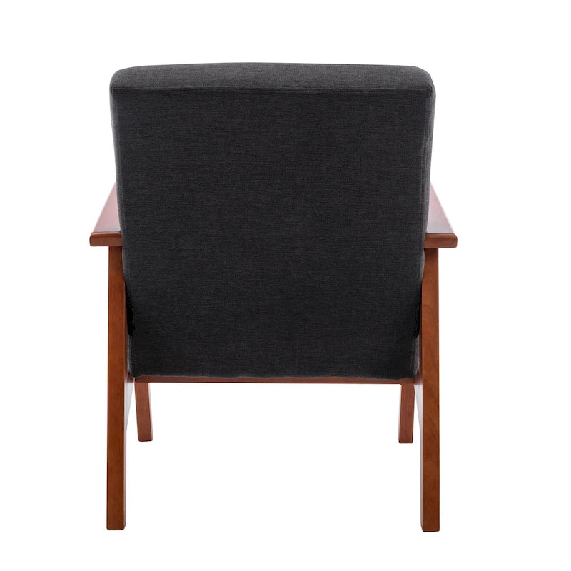 Suede Accent Chair Beech Wood Arms Legs Thick Cushion Rustic Grey Blue Dark Grey