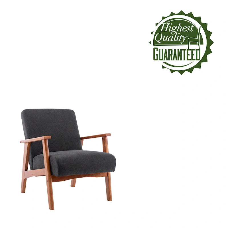 Suede Accent Chair Beech Wood Arms Legs Thick Cushion Rustic Grey Blue Dark Grey
