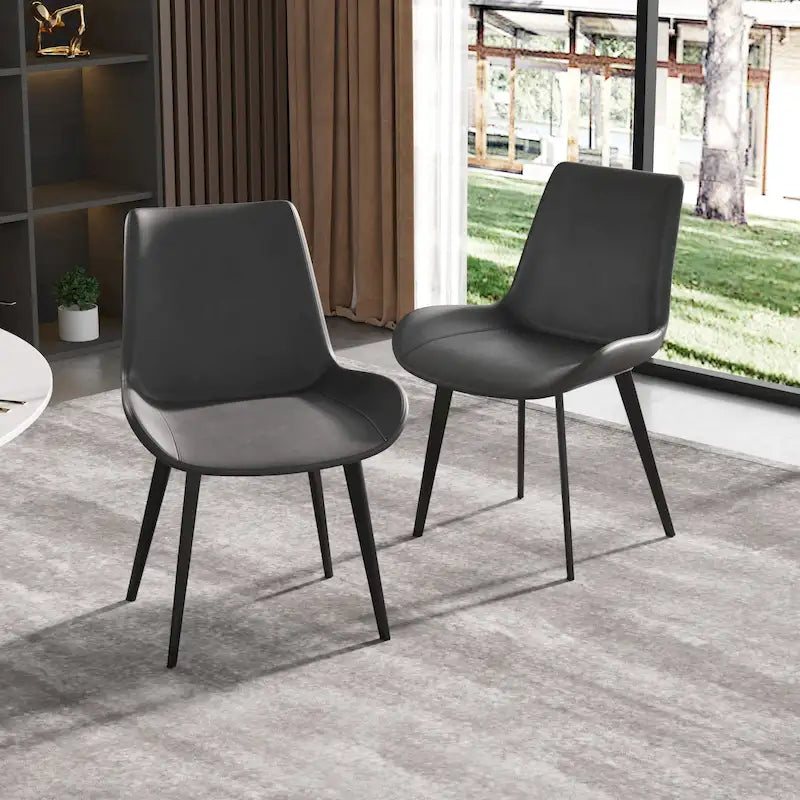Modern PU Leather Dining Chair Ergonomic Metal Legs Set of 2 or 4 Brown Grey