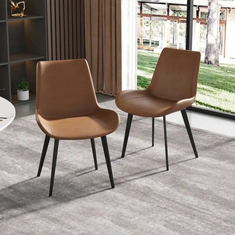 Modern PU Leather Dining Chair Ergonomic Metal Legs Set of 2 or 4 Brown Grey