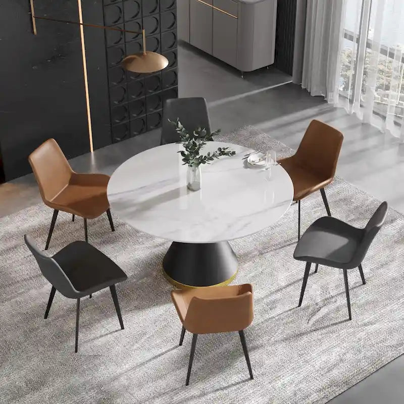 Modern PU Leather Dining Chair Ergonomic Metal Legs Set of 2 or 4 Brown Grey