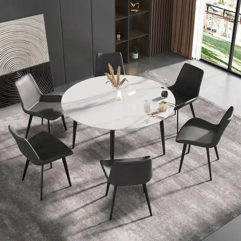 Modern PU Leather Dining Chair Ergonomic Metal Legs Set of 2 or 4 Brown Grey