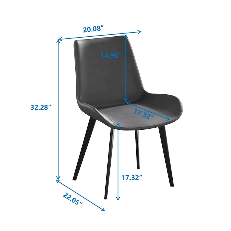 Modern PU Leather Dining Chair Ergonomic Metal Legs Set of 2 or 4 Brown Grey