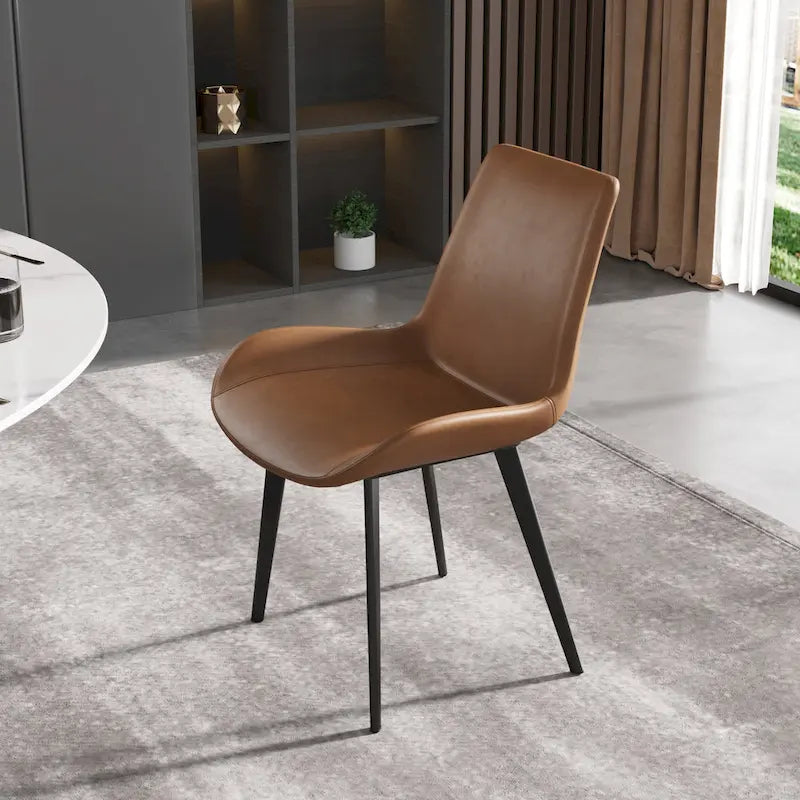 Modern PU Leather Dining Chair Ergonomic Metal Legs Set of 2 or 4 Brown Grey