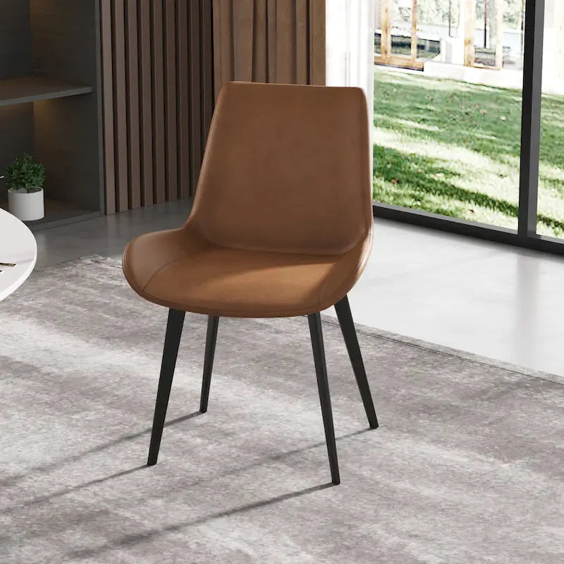 Modern PU Leather Dining Chair Ergonomic Metal Legs Set of 2 or 4 Brown Grey