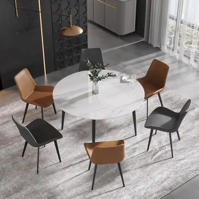 Modern PU Leather Dining Chair Ergonomic Metal Legs Set of 2 or 4 Brown Grey