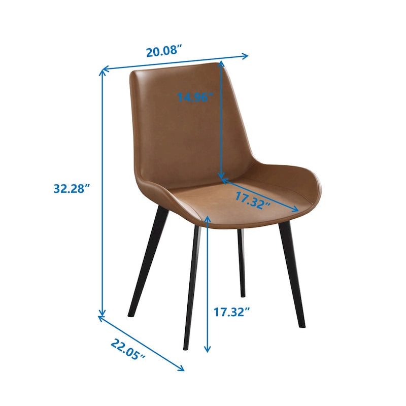 Modern PU Leather Dining Chair Ergonomic Metal Legs Set of 2 or 4 Brown Grey