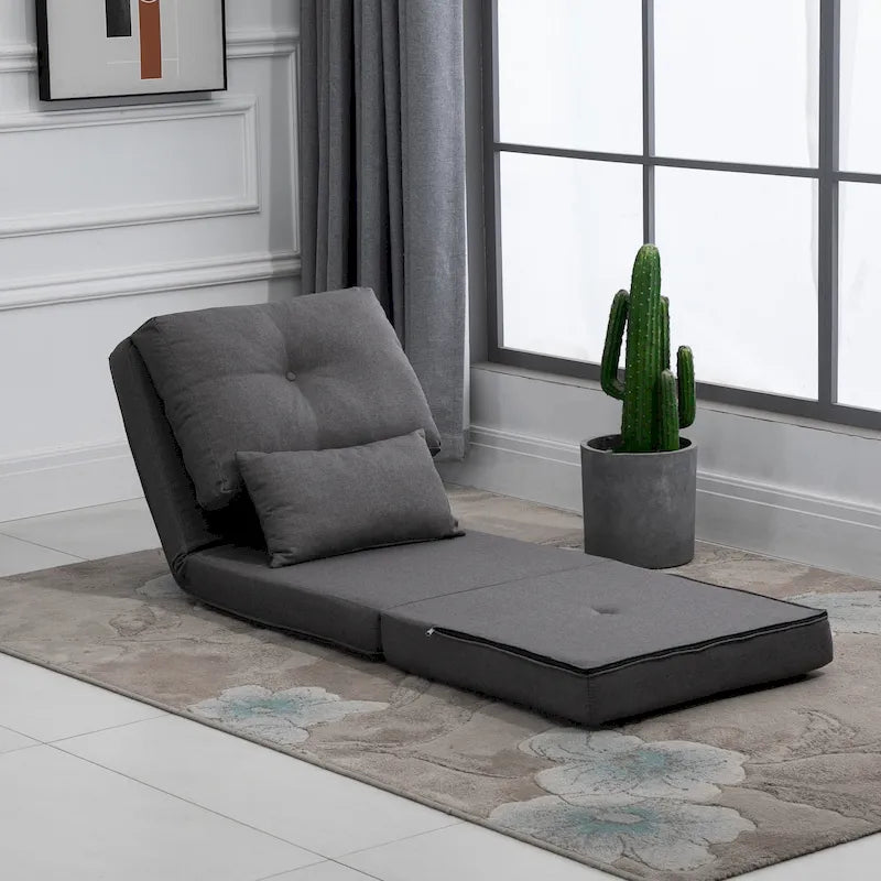 Convertible Folding Floor Sofa Bed Reclining Chair Linen Light Grey Dark Blue