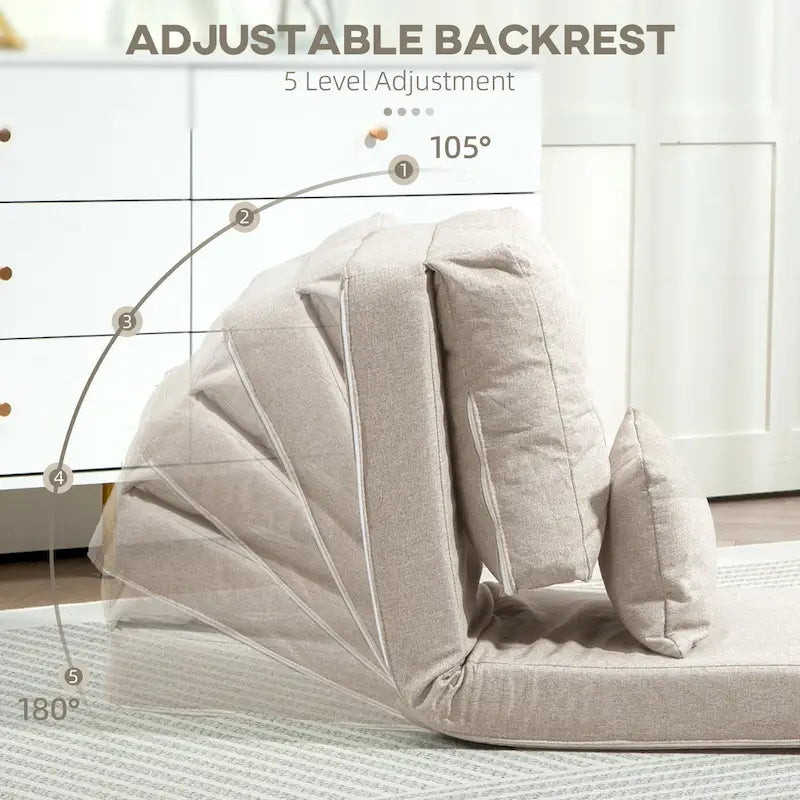 Convertible Folding Floor Sofa Bed Reclining Chair Linen Light Grey Dark Blue