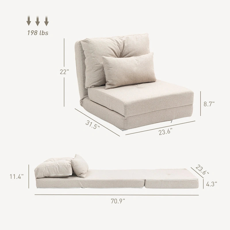 Convertible Folding Floor Sofa Bed Reclining Chair Linen Light Grey Dark Blue