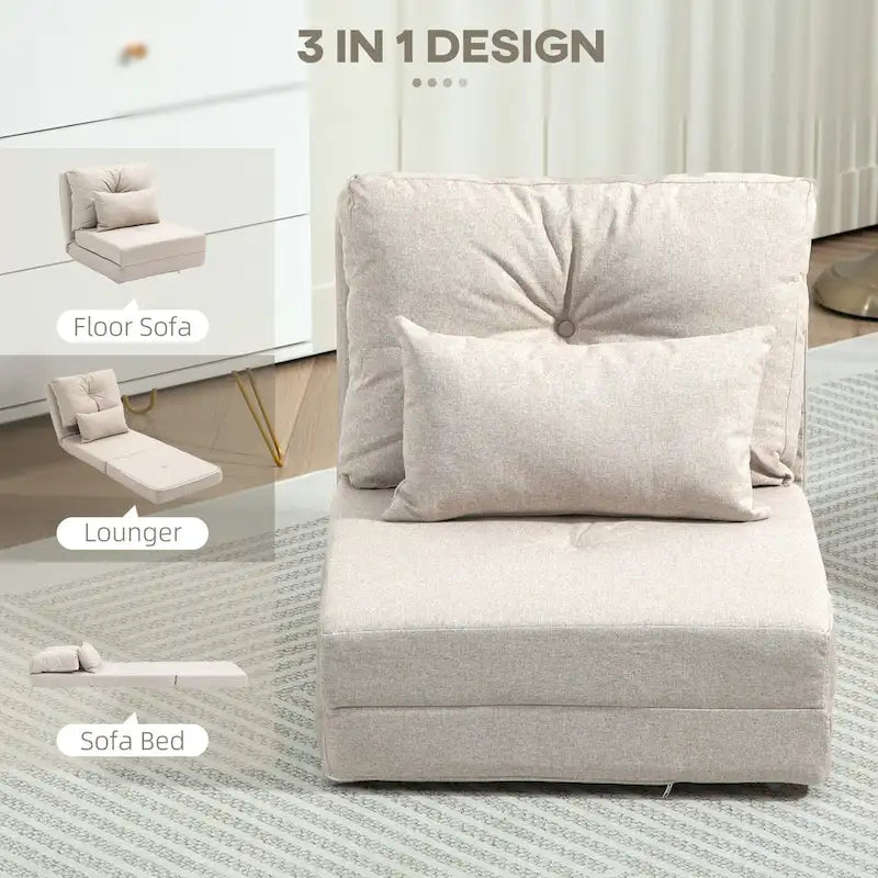 Convertible Folding Floor Sofa Bed Reclining Chair Linen Light Grey Dark Blue